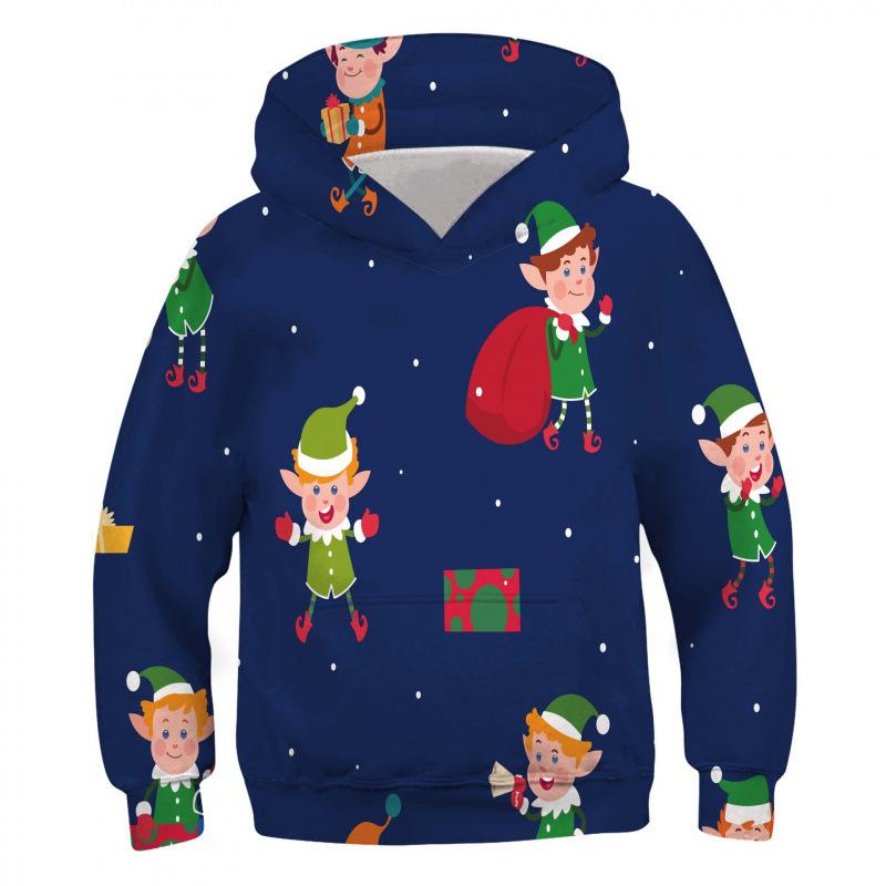 Autumn and Winter Children's Christmas Elf 3D Printed Hooded Comfortable and Versatile Breathable Hoodies & Sweatshirts (boys)