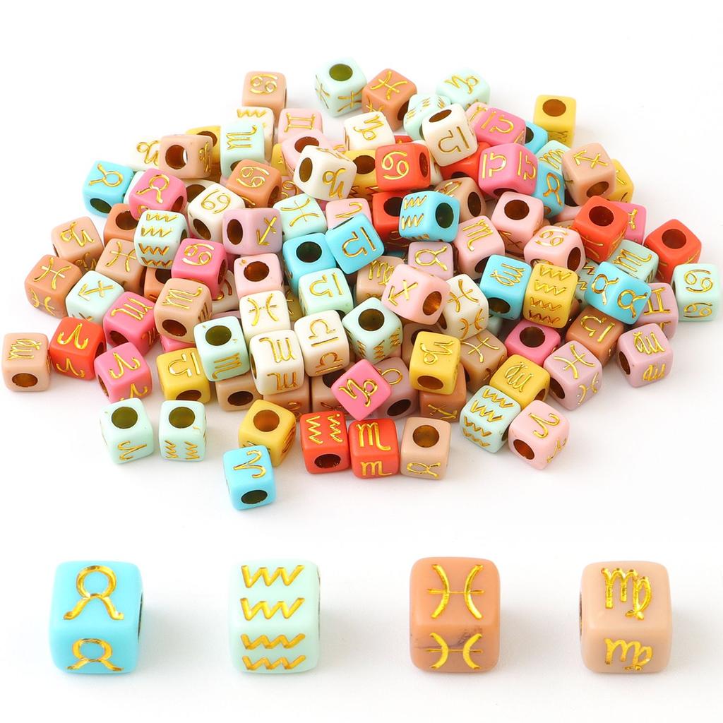 100pcs Round Square English Letter Beads DIY Bracelet Necklace Jewelry Accessory Acrylic Loose Bead String Black White Crafts
