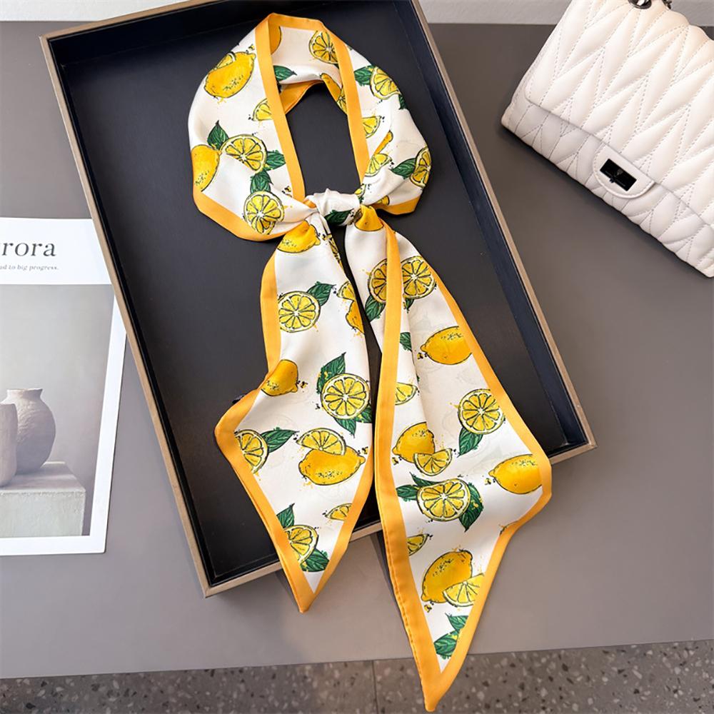 2025 New Korean Fruit Pattern Narrow Long Satin Scarf For Women With Hair Tie Scarf Professional Scarf Ribbon Tied Bag
