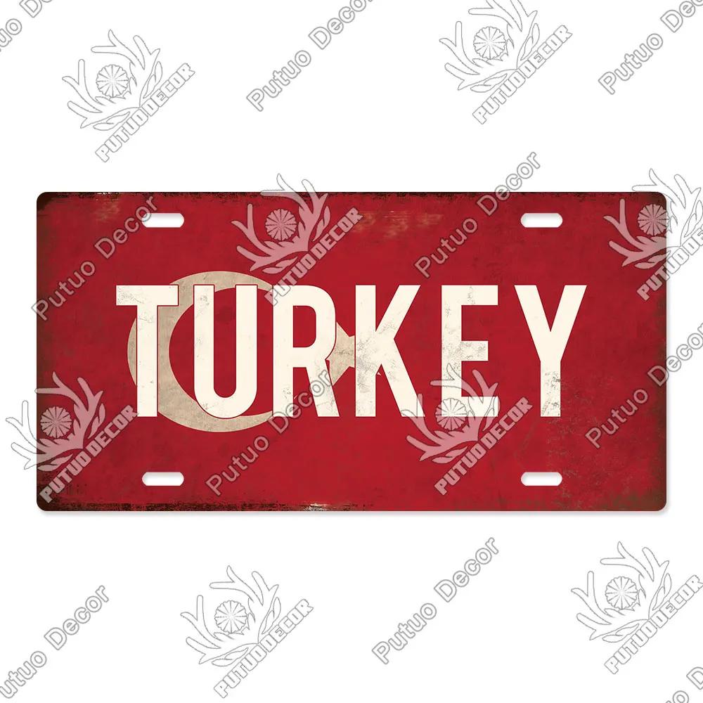 Putuo Decor National Flag Metal Sign Licenses Plate Plaque Metal Vintage for Garage Bar Pub Living Room Kitchen Wall Decoration