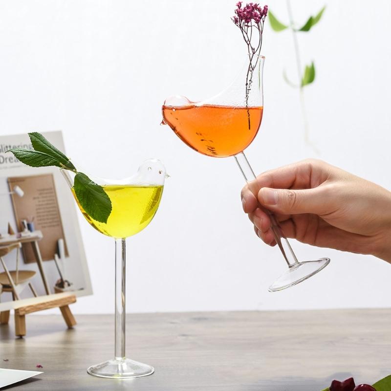 Decorative Bird Wine Glass, Clear Stemmed Goblet with Wide Bowl and Long Stem for Juice Service, Home Dining, and Table Presentation