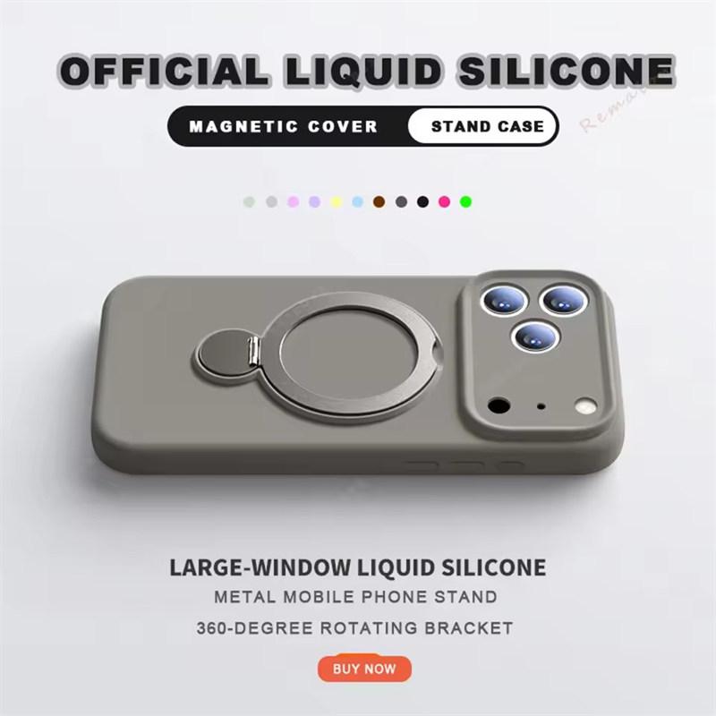 360° Magnetický Stojan Tekutý Silikonový Kryt na Telefon Pro iPhone 17 Air 13 14 15 16 Pro Max Plus Držák pro Magsafe Nabíjení Ochranný Kryt