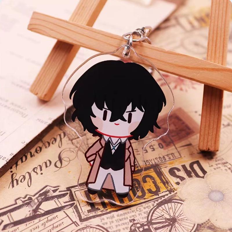 Action Bungo Stray Dogs Keychain Playthings Q Version Nakajima Atsushi Yosano Akiko Kunikida Doppo Mori Ogai Plastic Key Ring Present Toy