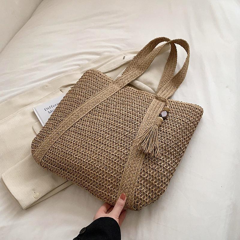 

Плетеная летняя сумка Seaside Holiday Wind, большая вместимость, модная повседневная сумка через плечо «все в одном» хаки