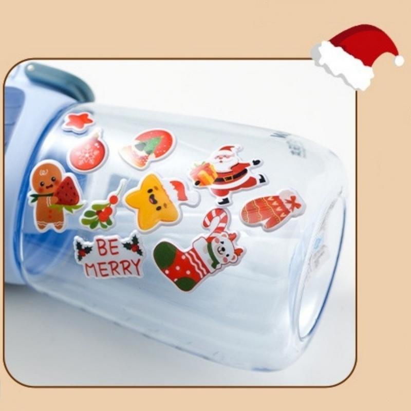 4pcsChristmas Bubble Stickers3DHoliday Party Decoration Stickers Santa Claus Elk Christmas Tree Cane Stickers Gift Stickers