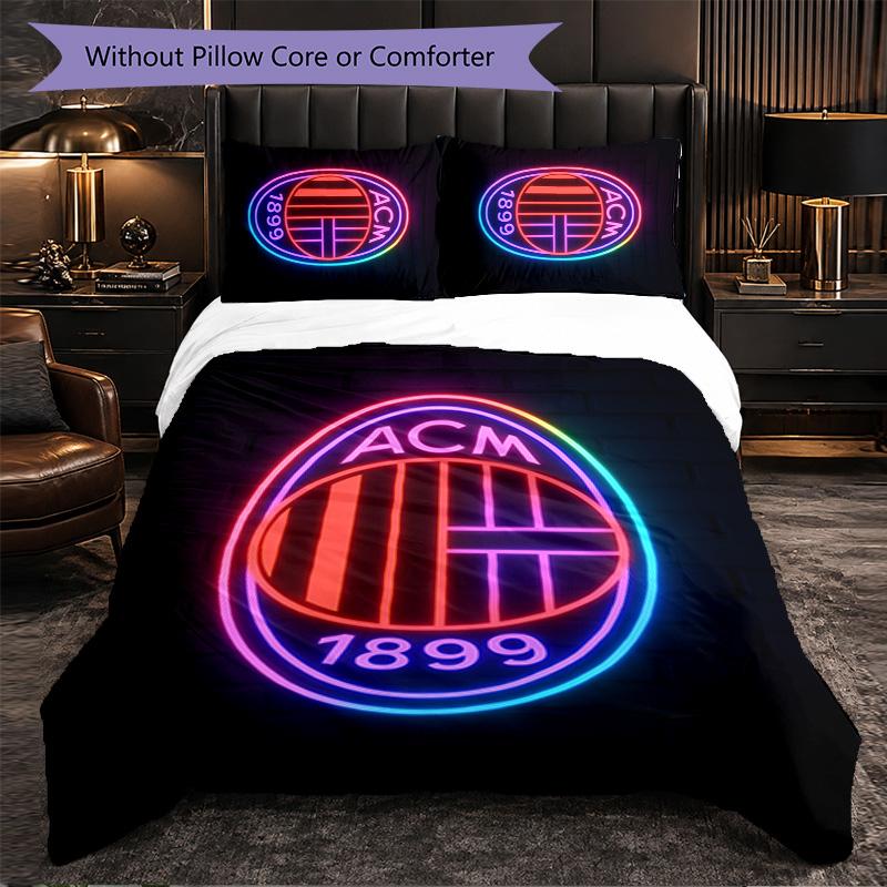 Set Biancheria da Letto AC Milan 3 Pezzi Morbido Set Copripiumino con Federe Set Decorazione Camera da Letto per la Casa
