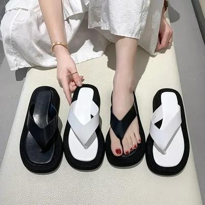 Flip Flops Sommerschuhe Damen Flache Plattform Casual Hausschuhe Outdoor Strand Sandalen Dicke Unterseite Rutschfeste Home Slides