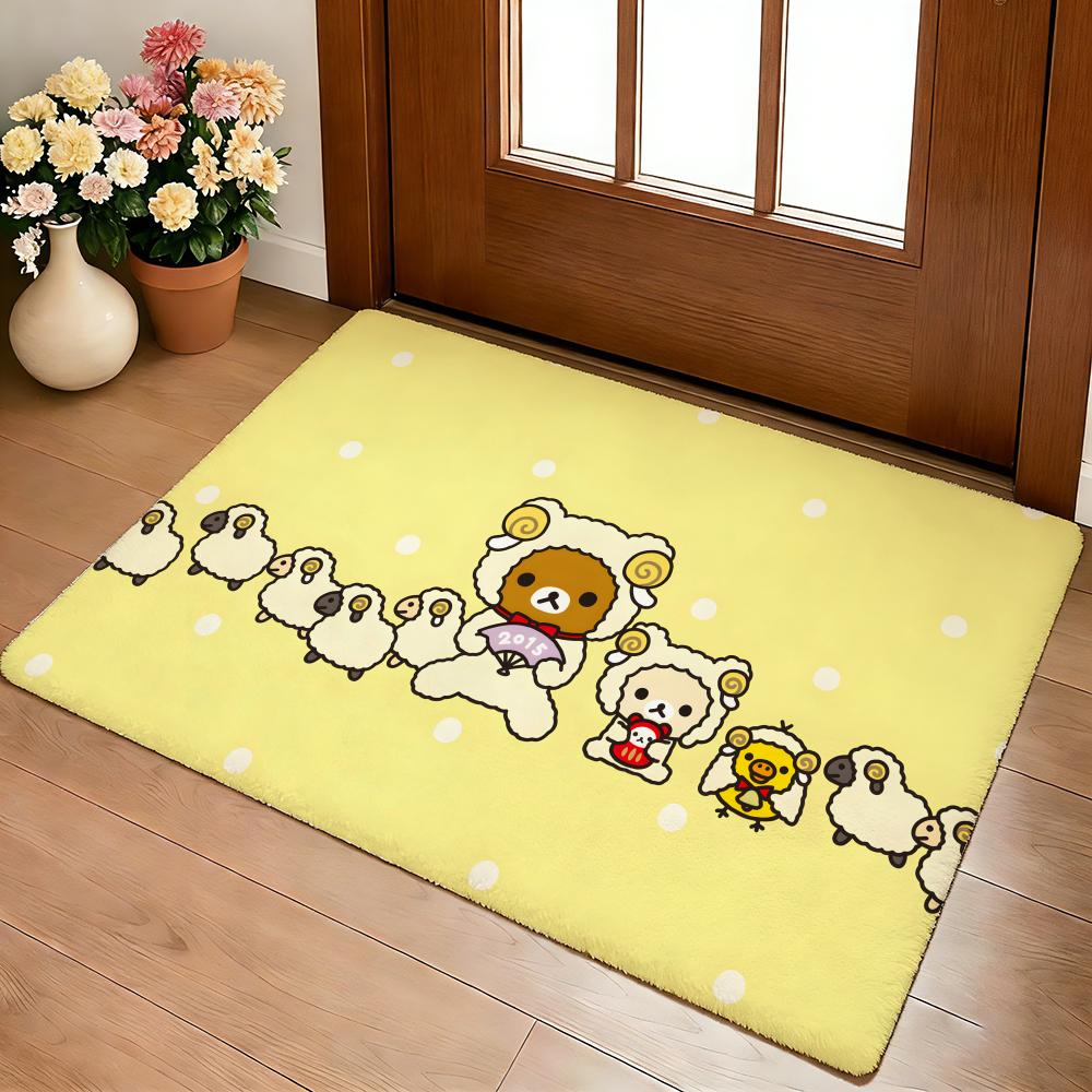 R-Rilakkuma Anime Floor Mat Cozy Flannel Soft Thick Non-Slip Mat For Living Room Bedroom Kitchen Decor Rugs