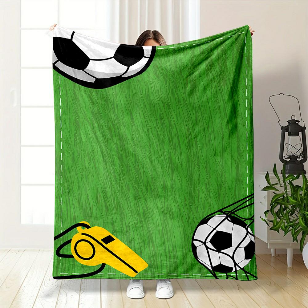 Soccer Field Theme with Balls and Whistle Patterned flannel blanket perfect for the bedroom living room, sofa, or a little nap