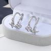 Temperament light luxury copper inlaid zircon four-leaf clover stud earrings exquisite high-end flower petal earrings