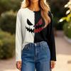 Women's Halloween Print Long Sleeve Round Neck Casual Top with Side Slit