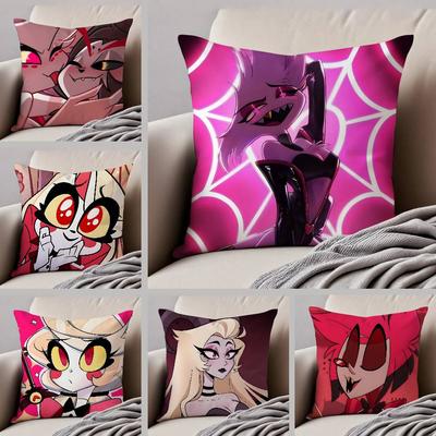 Taie d'oreiller Hazbin Hotel Anti-acariens Taie d'oreiller Fermeture éclair invisible Soie Peluche courte Housse de coussin de canapé