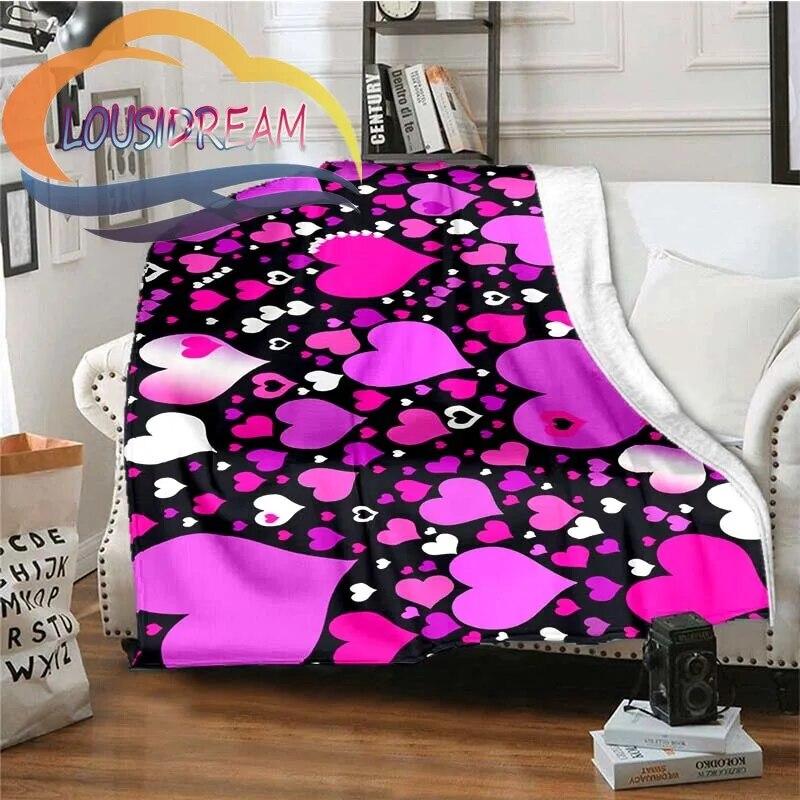 Love-miss You-gift for Girlfriend Fluffy Blanket Flannel Warmth Soft Plush Sofa I Love You Heart Pattern Blanket Tourist
