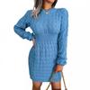 Autumn Winter Women Casual Long Sleeve Knitted Sweater Dress Black White Blue