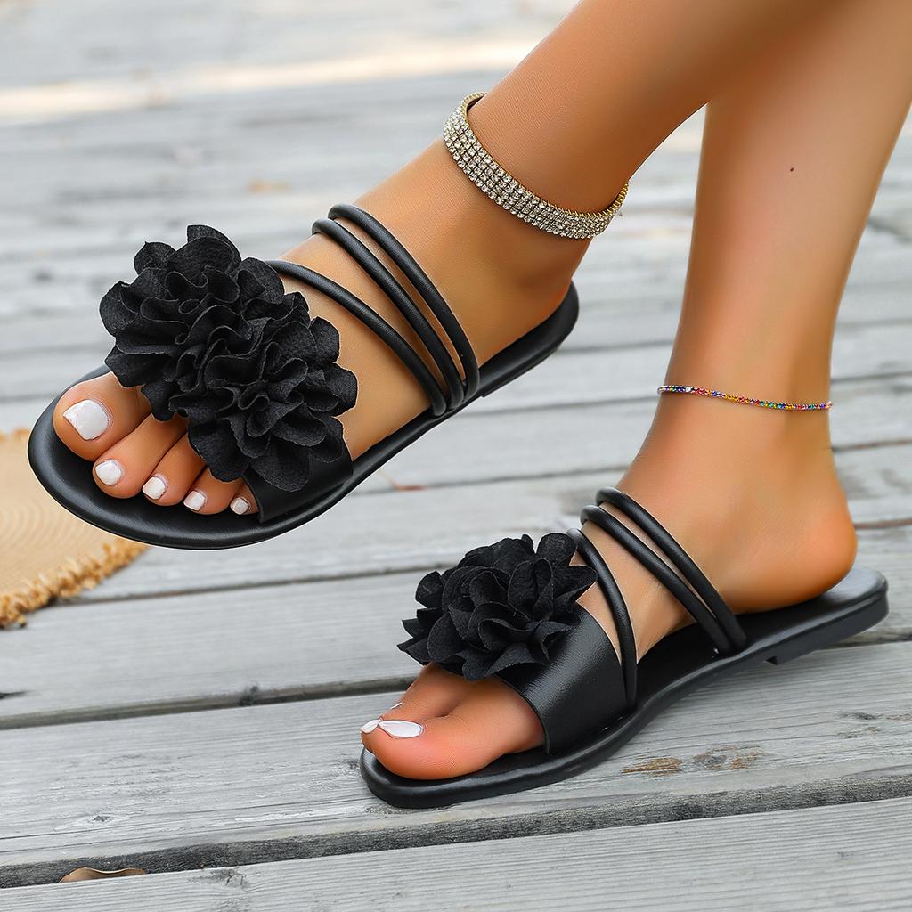 Fashion Women Slippers Handmade Flower Shoes Ladies Soft-soled Non-slip Women Slippers Summer Travel Vacation Beach Sandals Slides Women