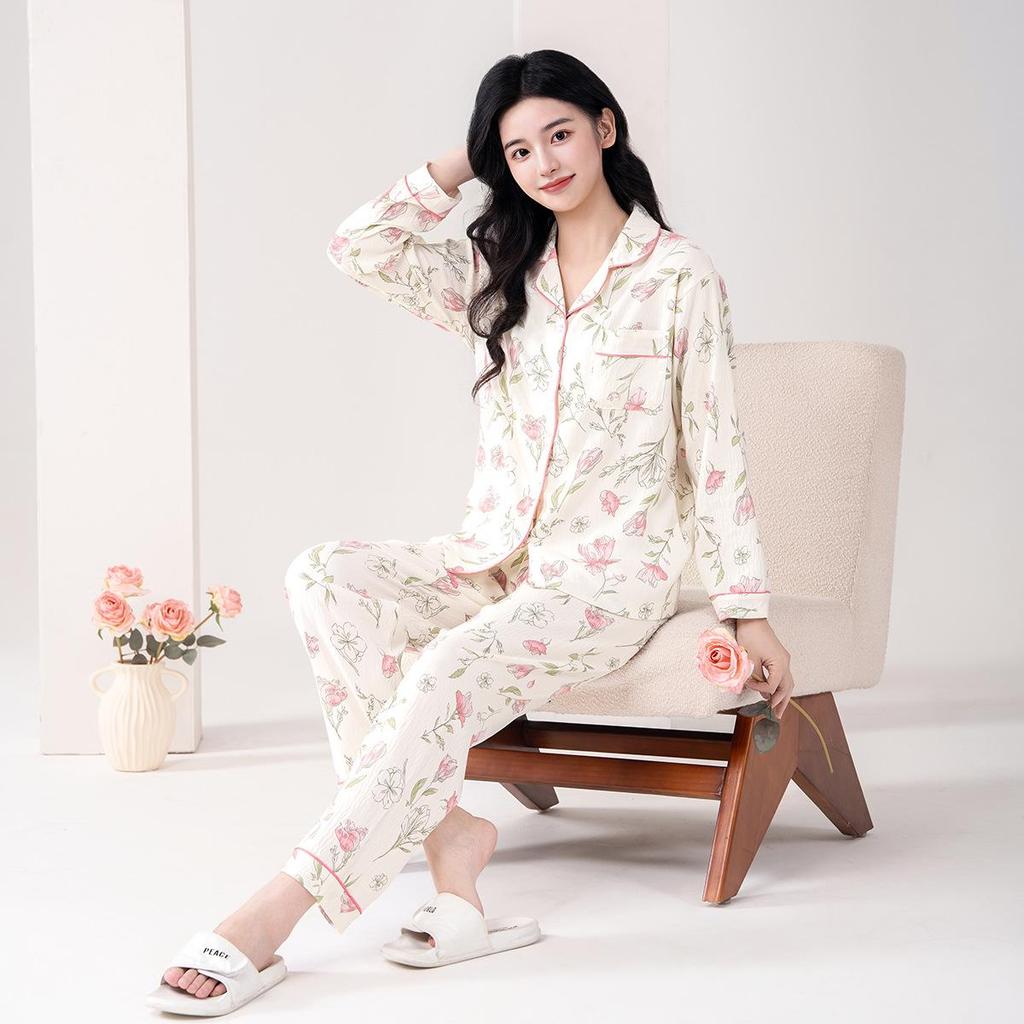 Women's 2025 Spring & Autumn Cotton Pajama Set: Long Sleeve Cloud Cotton Homewear