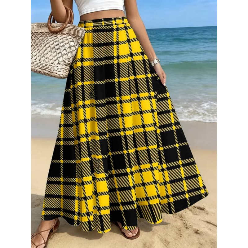 Elegant og moteriktig midi-skjørt for dame, uformell kjole med trykk i mellomlang lengde, trendy mønstertrykk, for kontor/avslapning/datings/fester/lunsjer