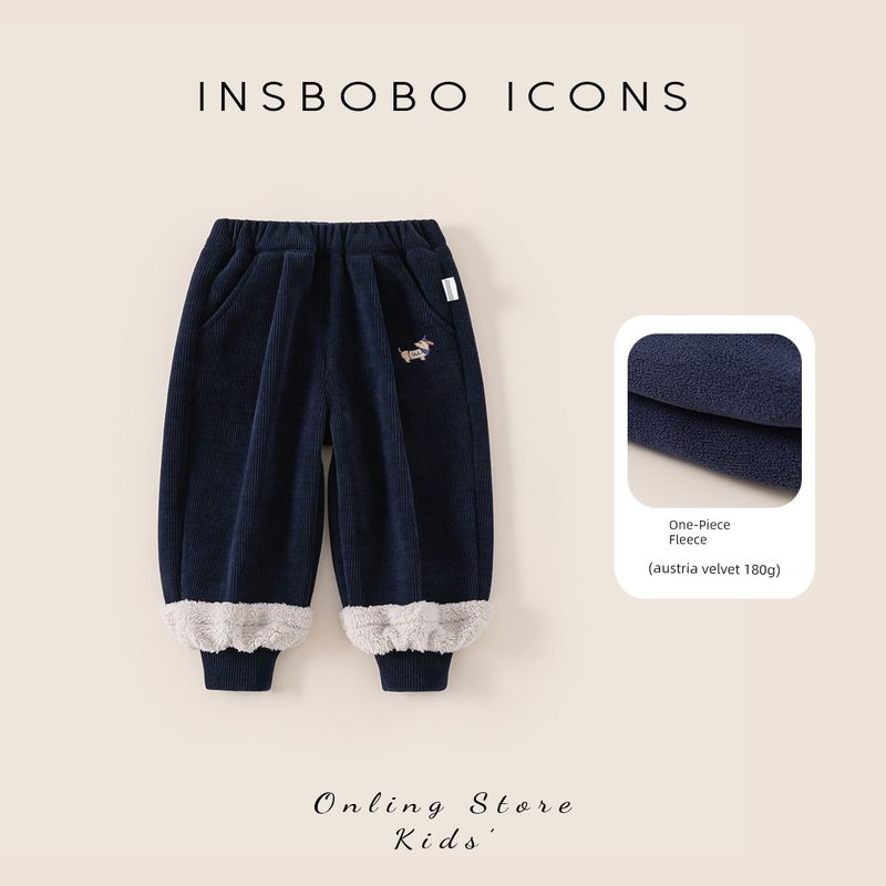 Insbobo Boys  Pants 2025 Winter New Children s Clothing Boys  Fleece-Lined Long Pants Children s Autumn and Winter Thickened Children s Pants Tibetan youth 100