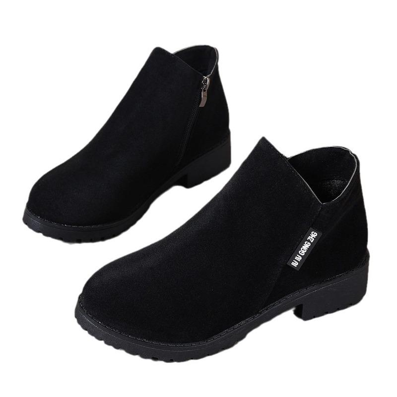 Women's Boots Autumn and Winter New Suede and Bare Boots Side Zipper Square Heel Short Boots