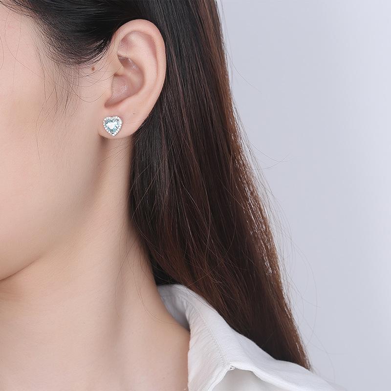 S925 Sterling Silver Popular Ornament Ocean Heart-Shaped Stud Earrings Simple Temperamental All-Match