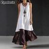 Summer Solid Loose Long Dress Sleeveless V-Neck Women Casual Vest Maxi Dress