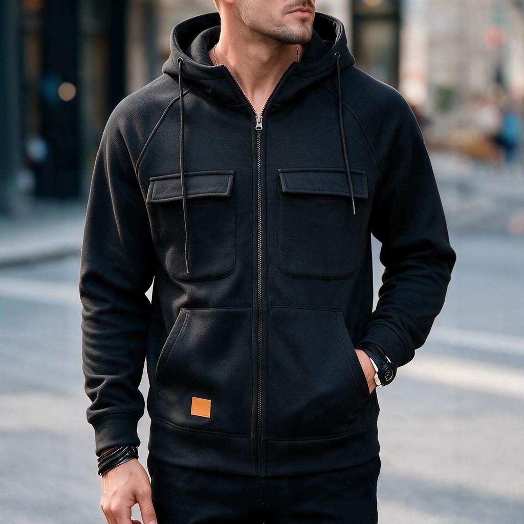 American Style Hoodie With Zipper Pockets For Casual Men Spring Autumn Wear