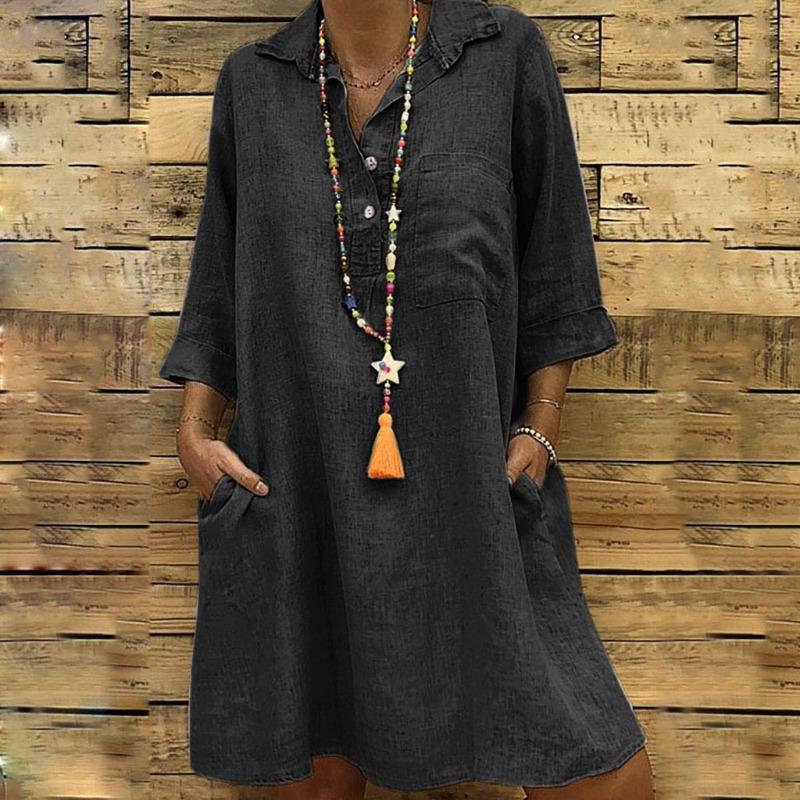 

Large size seven-quarter sleeve shirt collar dress 5XL чорний