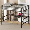 Strong Load Bearing Metal Bed with Bookshelf Desk Ladder Stable Legs Metal Frame Loft Bed Home Furniture