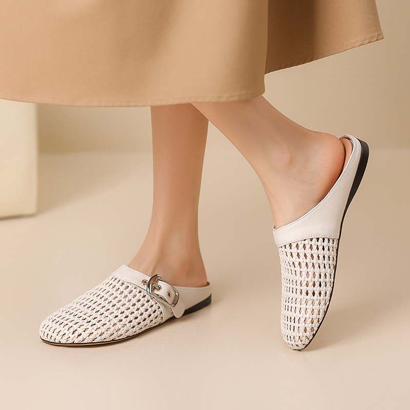 

Krazing Pot Соломенные плетеные мюли, размер 46, размер 45, женские туфли с круглым носком и полым украшением, европейский дизайн, уличные тапочки 46 слоновая кость