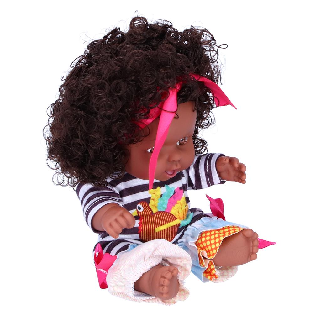25cm / 9.8in African Girl Dolls Lifelike Baby Play Doll Children Kids Toddler Toy Birthday