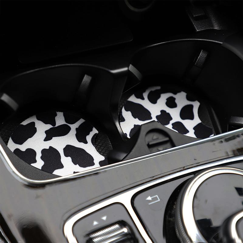 2PCS Car Coaster Water Cup Bottle Holder Waterproof printing Anti-slip Pad Mat Composite rubber Interior Decoration  Accessories