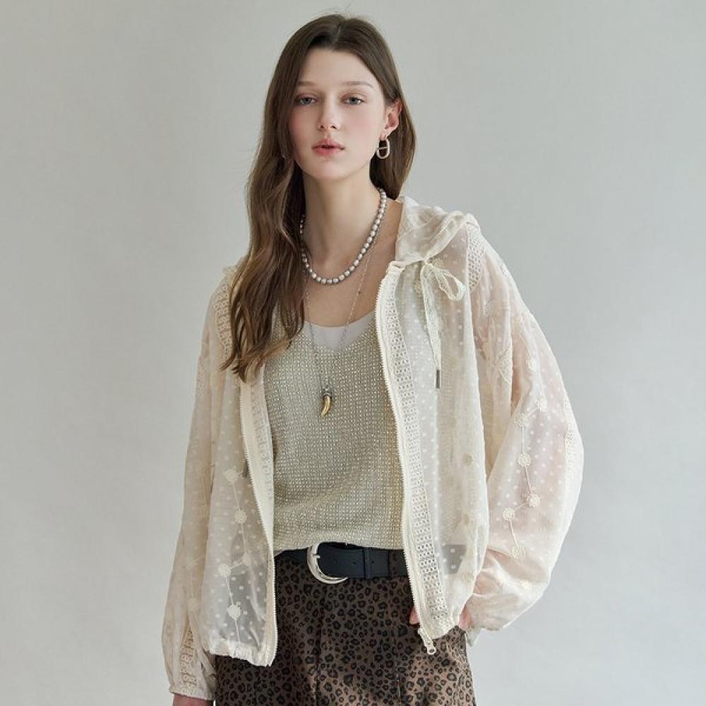 

Maxza Flower Embroidery Dot Sheer Hoodie Jumper Zf05qj009na white/FREE