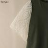 ZANZEA Women V-Neck Casual Lace Splice 3/4 Sleeve Loose Blouse