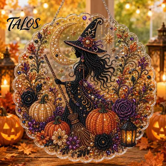 Halloween Party Supplies Hanging Ornament, 2D Flat Acrylic Pendant, Ghost Skull Whimsical Porch Pendant Witch Decoration for Indoor Outdoor