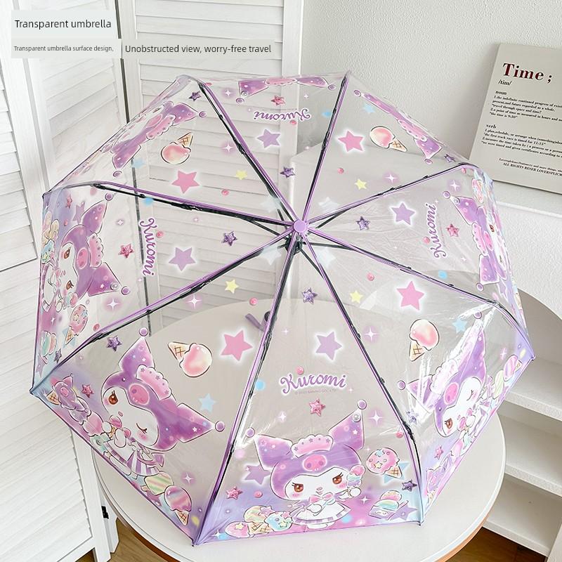 Melody Children's Transparent Umbrella for Girls, High-Quality, Fully Automatic, Large Folding Umbrella, Cute, Specially Designed for Students Going