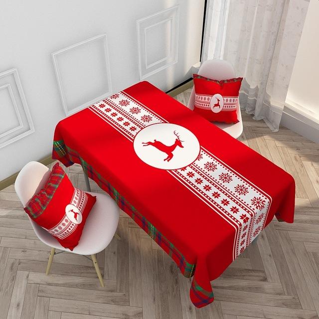 Red Christmas  Waterproof And Oilproof Tablecloth Cartoon Holiday Printing Elk Series Tablecloth Wedding Decoration Table Mat