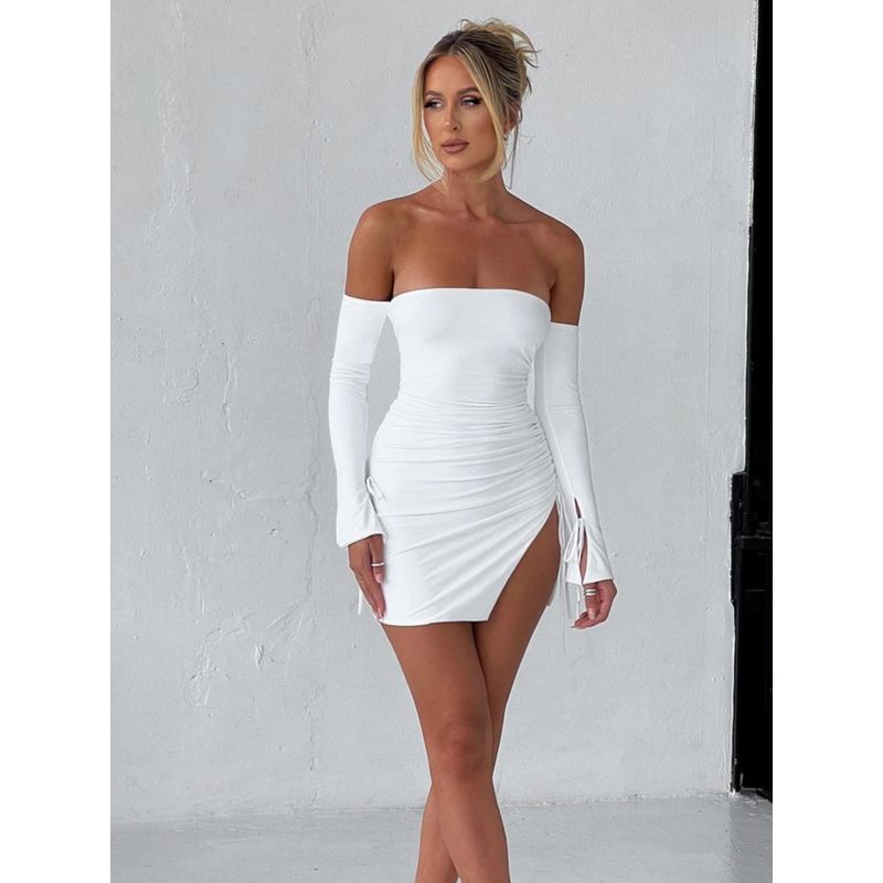 Western Style Women clothes 2024 New Fashion Sexy off-the-Shoulder Wrap-around Split Sheath Short dress