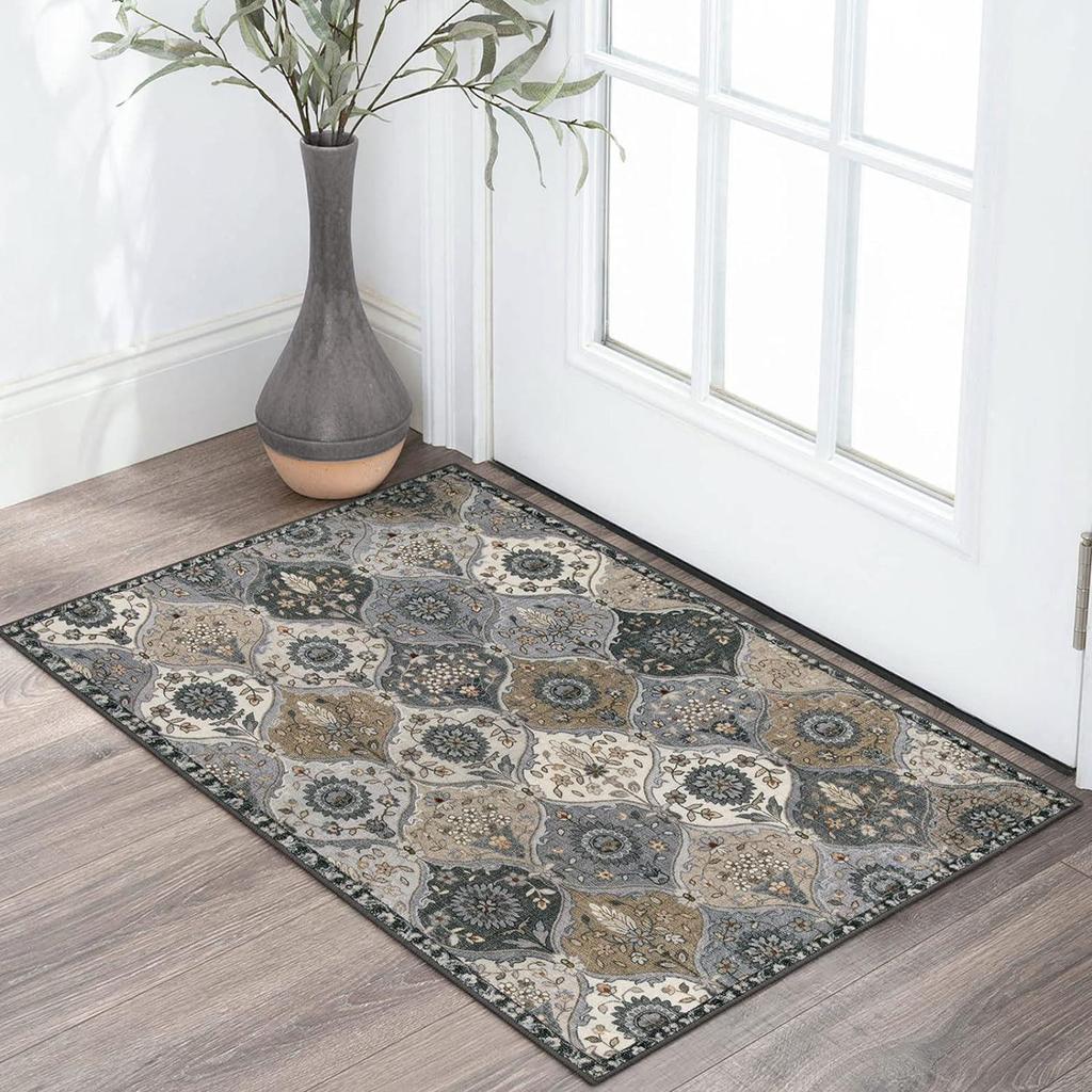 1Pcs Vintage Boho Floral Printed Kitchen Mat Soft Thickened Kitchen Floor Mat Waterproof Non-slip Oil-proof Floor Mat Runner Rug