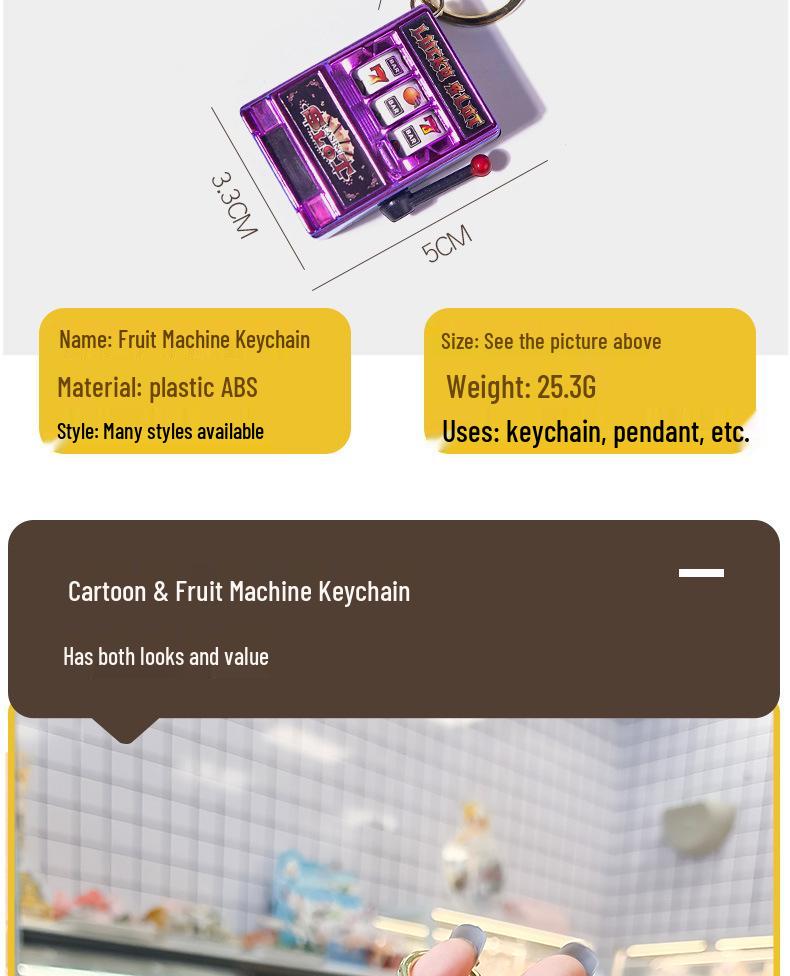 Gold-Plated Creative Tiger Fruit Machine Keychain Toy with Lottery Play Feature