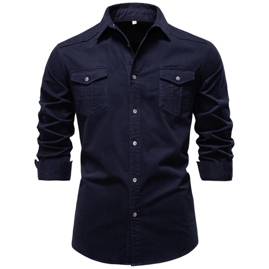 Men's -color Casual Fashionable Long-sleeved Button-down Work- Collar Shirt