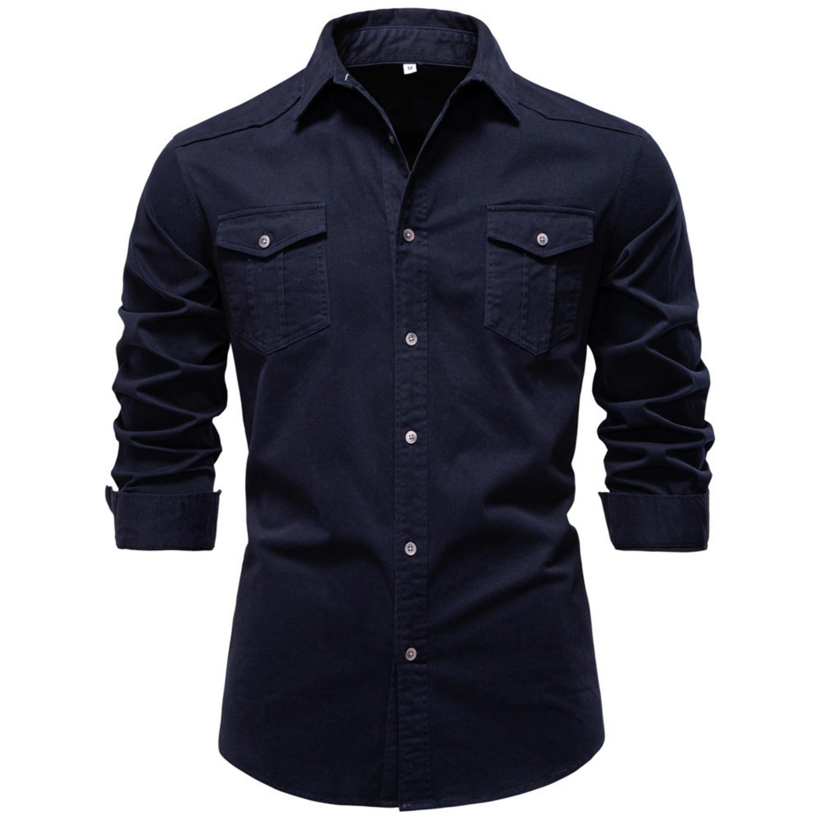 

Men s -color Casual Fashionable Long-sleeved Button-down Work- Collar Shirt XXXL Темно-синій