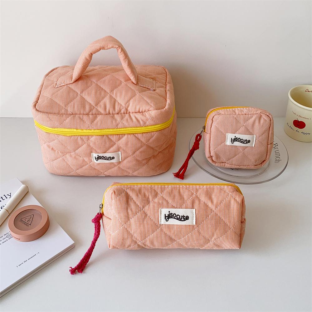Plaid Cosmetic Bag Set Simple Style Large Capacity Portable Cosmetic Tools Storage Bag for Home Bathroom Toiletry Bag