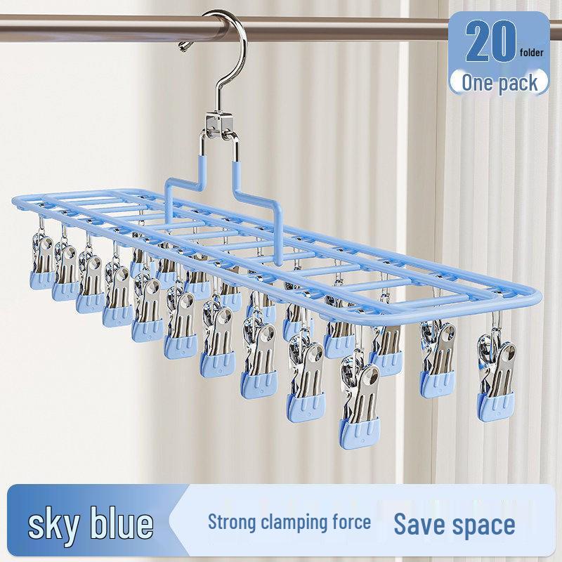 Stainless Steel Windproof Clothes Hanger: Multi-Clip Socks and Underwear Drying Rack for Balcony Use