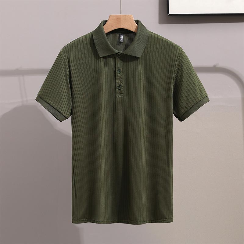 

Мужская классическая полосатая рубашка-поло Slim Fit Ice Silk — летний стиль в европейском и американском стиле L зелёный