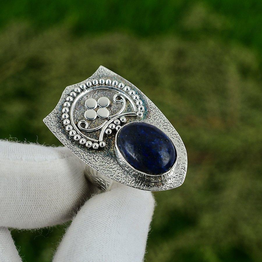 Mothers day Sale 925 Sterling Silver Oval Natural Sodalite Promise Ring Jewelry Adjustable