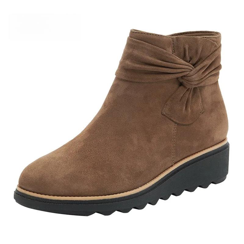 Winter Short Boots Side Zipper Bowties Ladies Boot Female Footwear Women's Autumn Boots Mid Heel Wedges Shoes