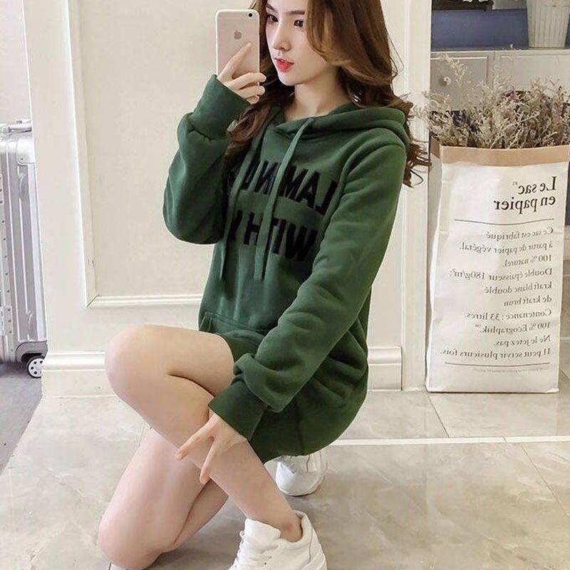 Women's 2026 Winter Fleece-Lined Loose Letter Hoodie