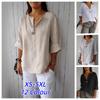 Loose Cotton Linen Button Up V Neck T Shirt Women's Summer New Style Cross Border Casual Top Fashionable Loose Fit Tee Blouse