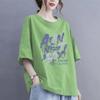 Women Casual Korean Printing O-neck Oversized Top Tee Summer All-match Letter Loose Cotton T-Shirt Women Clothing Pullover Tops