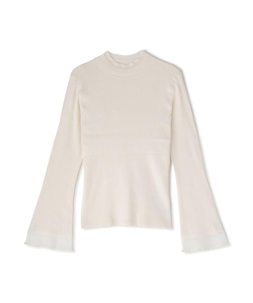 Natural Beauty Basics Sheer Flare Cuff Rib Knit Sweater for Women, Off-White